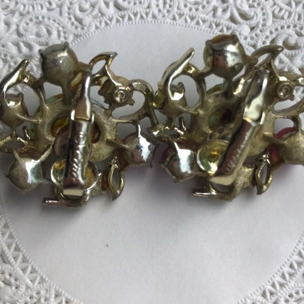 Vintage Jellybean Rhinestone Earrings Coro Costume - Picture 4 of 7